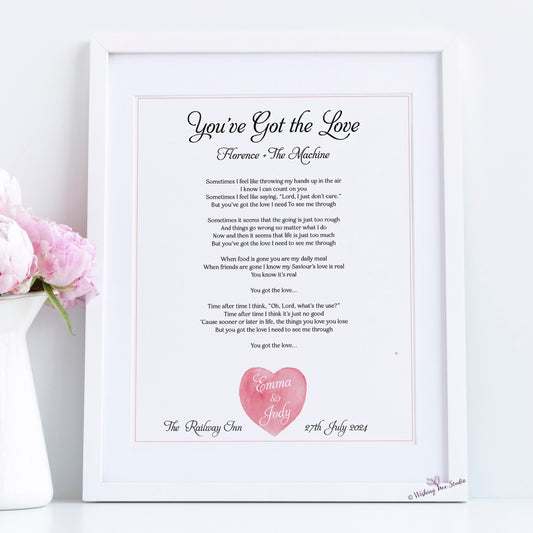 Personlaised song lyrics framed, first dance lyrics