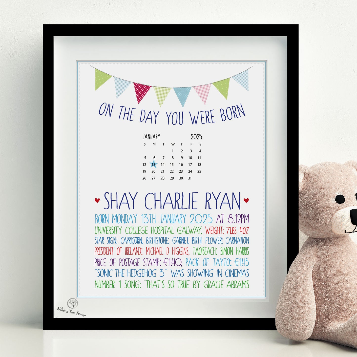 On the Day you were Born new baby boy black frame