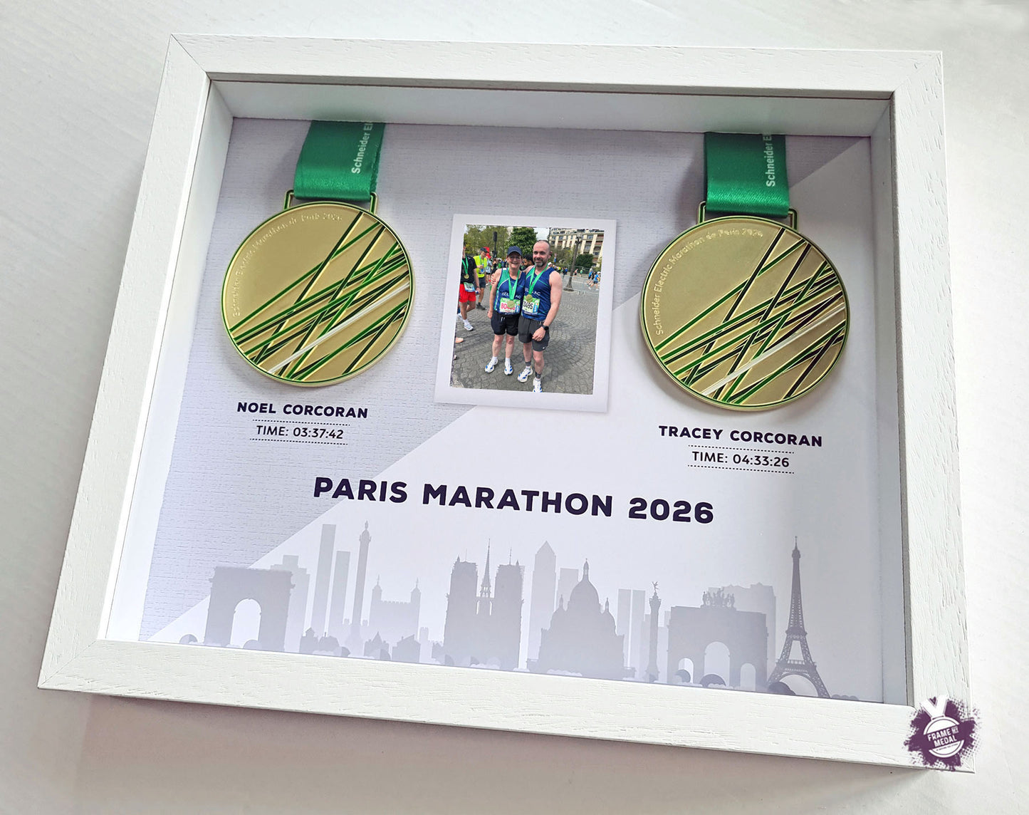 Paris marathon double medal frame