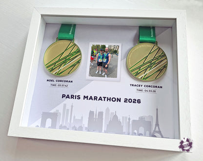 Paris marathon double medal frame