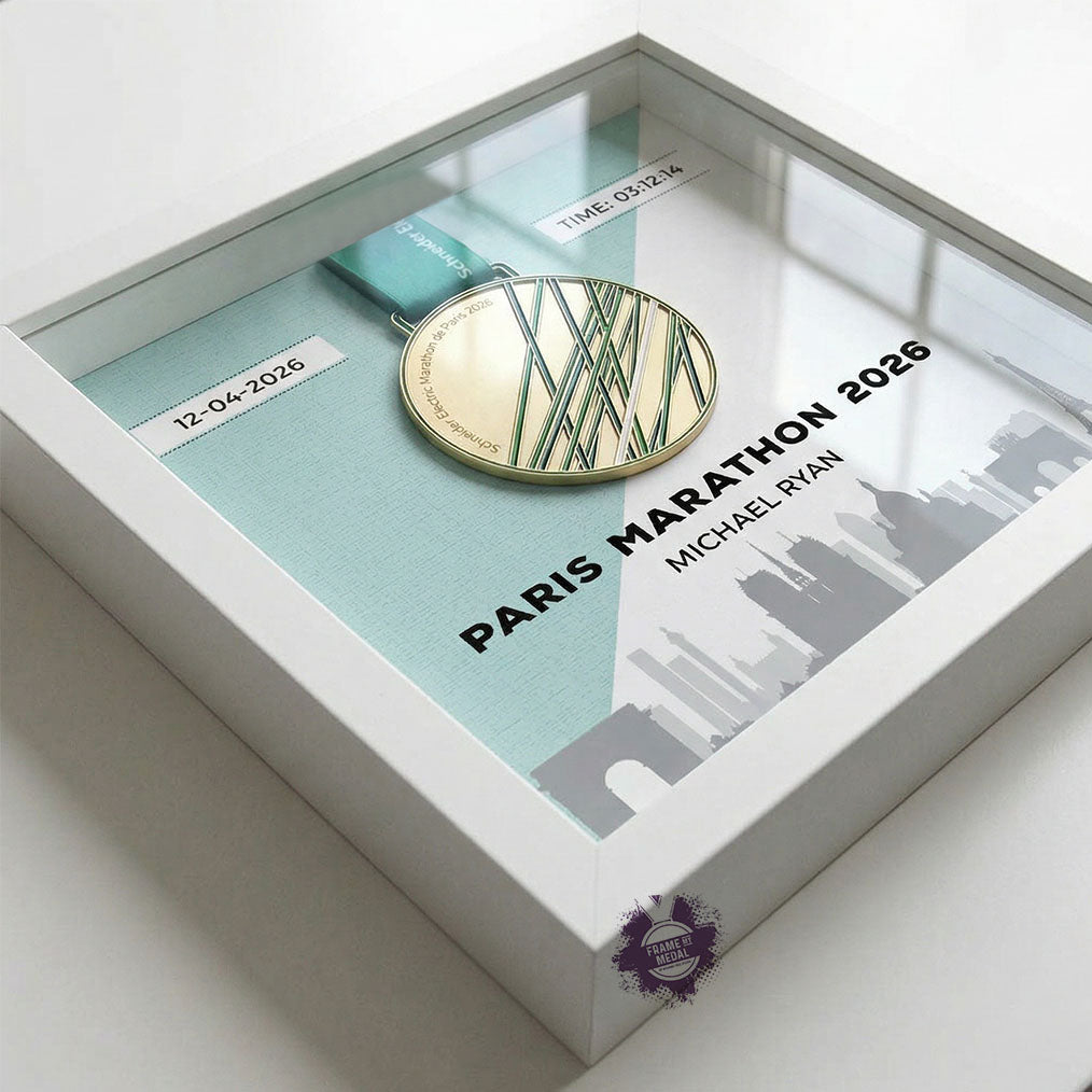 Paris marathon medal frame 2026 - detail