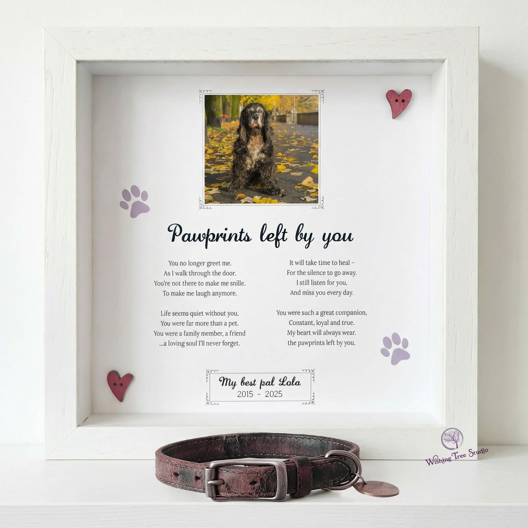 Dog memorial frame, pet loss, dog bereavement frame