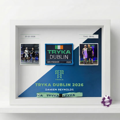 Personalised Tryka patch display frame in white, handmade in Ireland