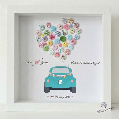 Vintage Car personalised frame with buttons for wedding, engagement or anniversary