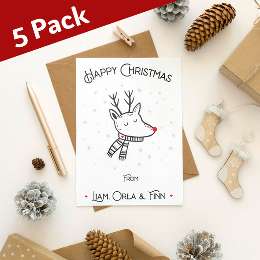 Multipack of personalised Christmas cards, deer design