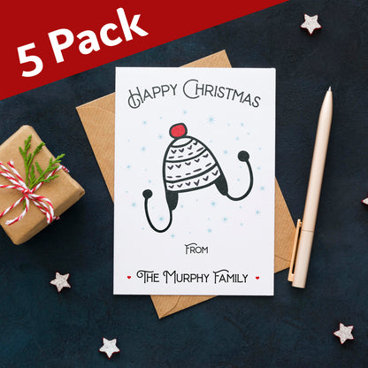Multipack of Personalised Christmas cards bobble hat design