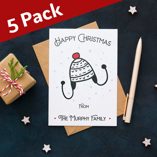 Multipack of Personalised Christmas cards bobble hat design