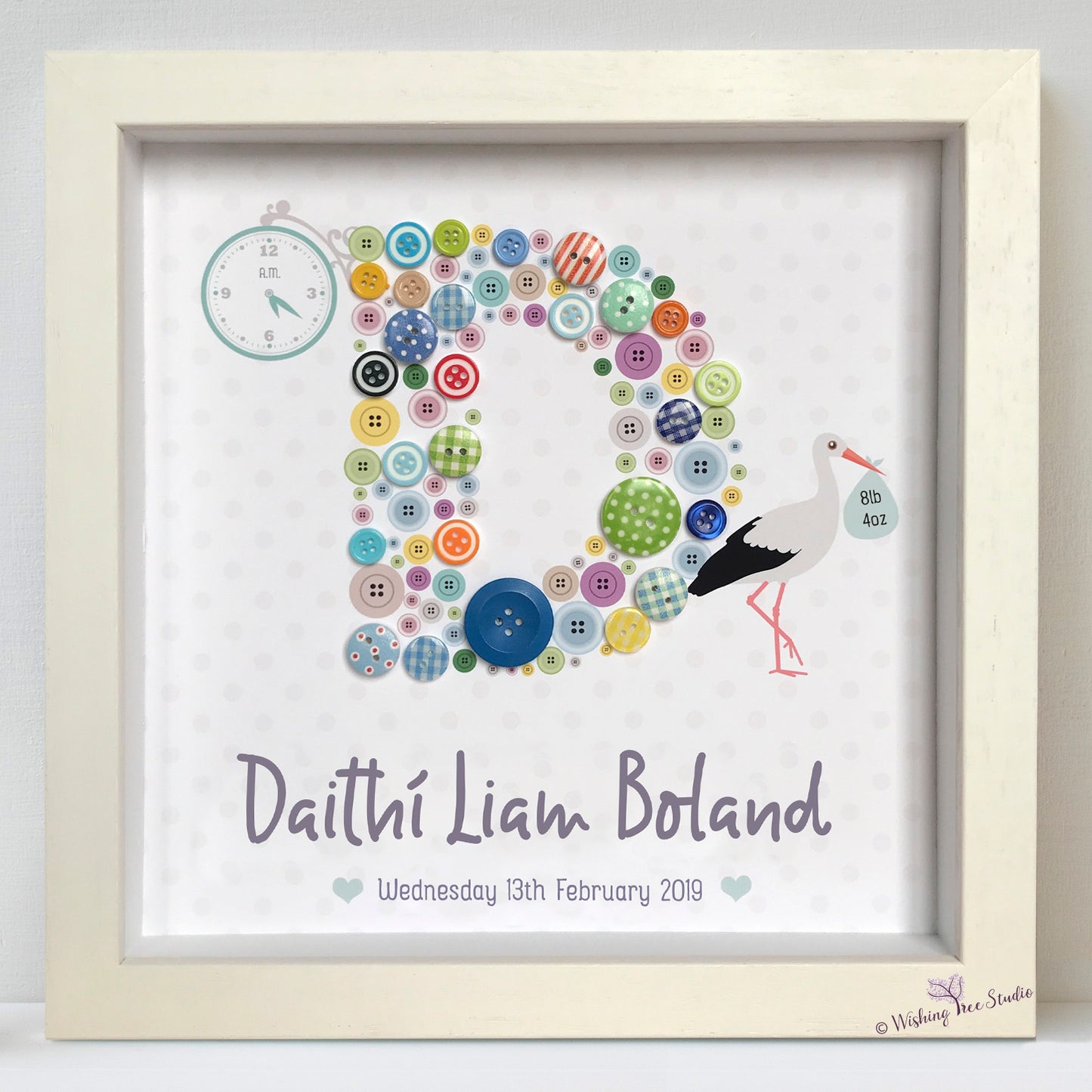 Button letter D nursery frame boy