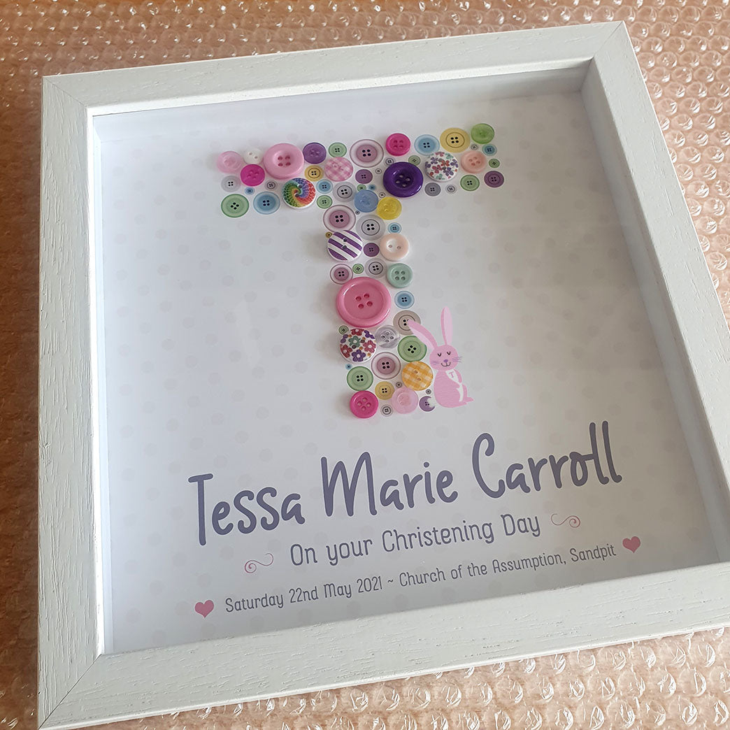 Christening Button letter frame