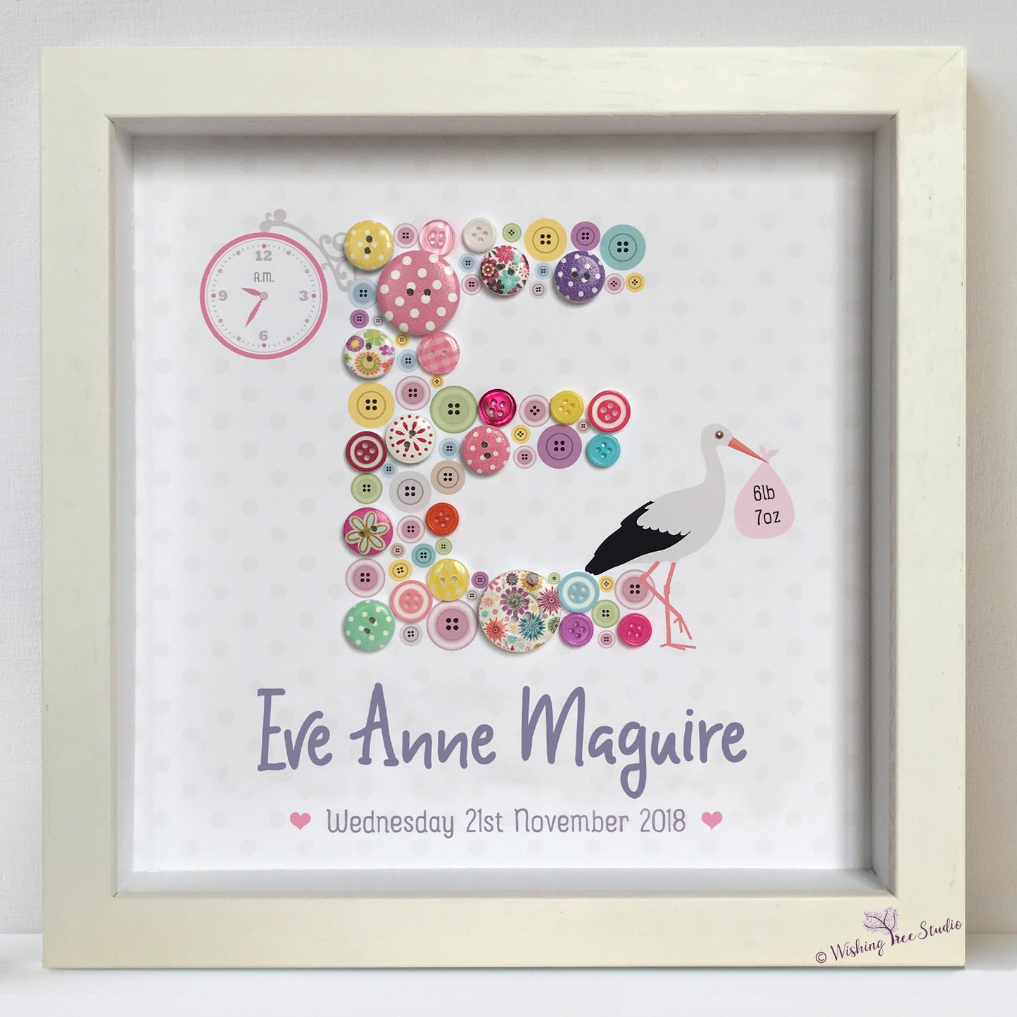 Button letter E nursery frame