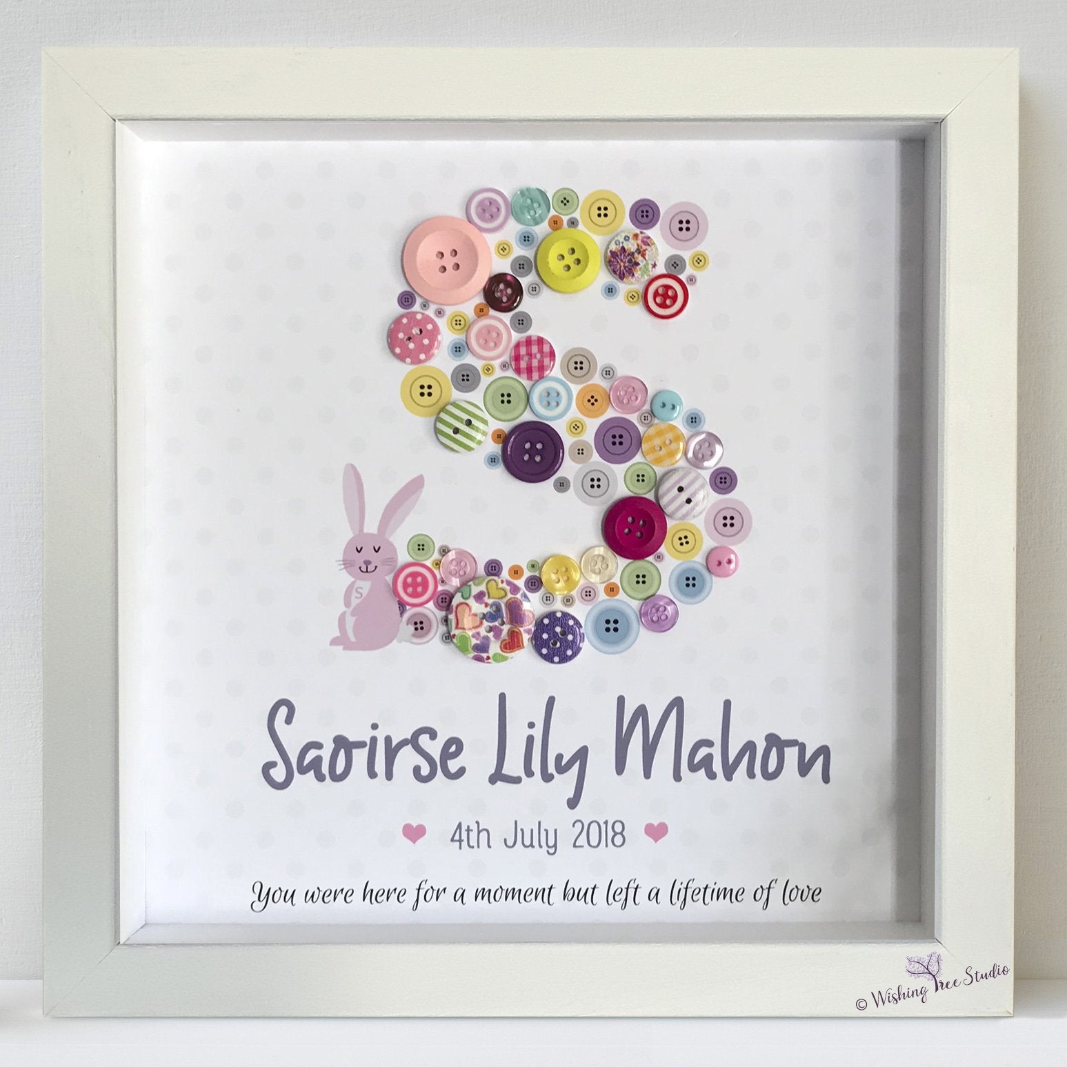 Personalised frame for infant death, loss - girl