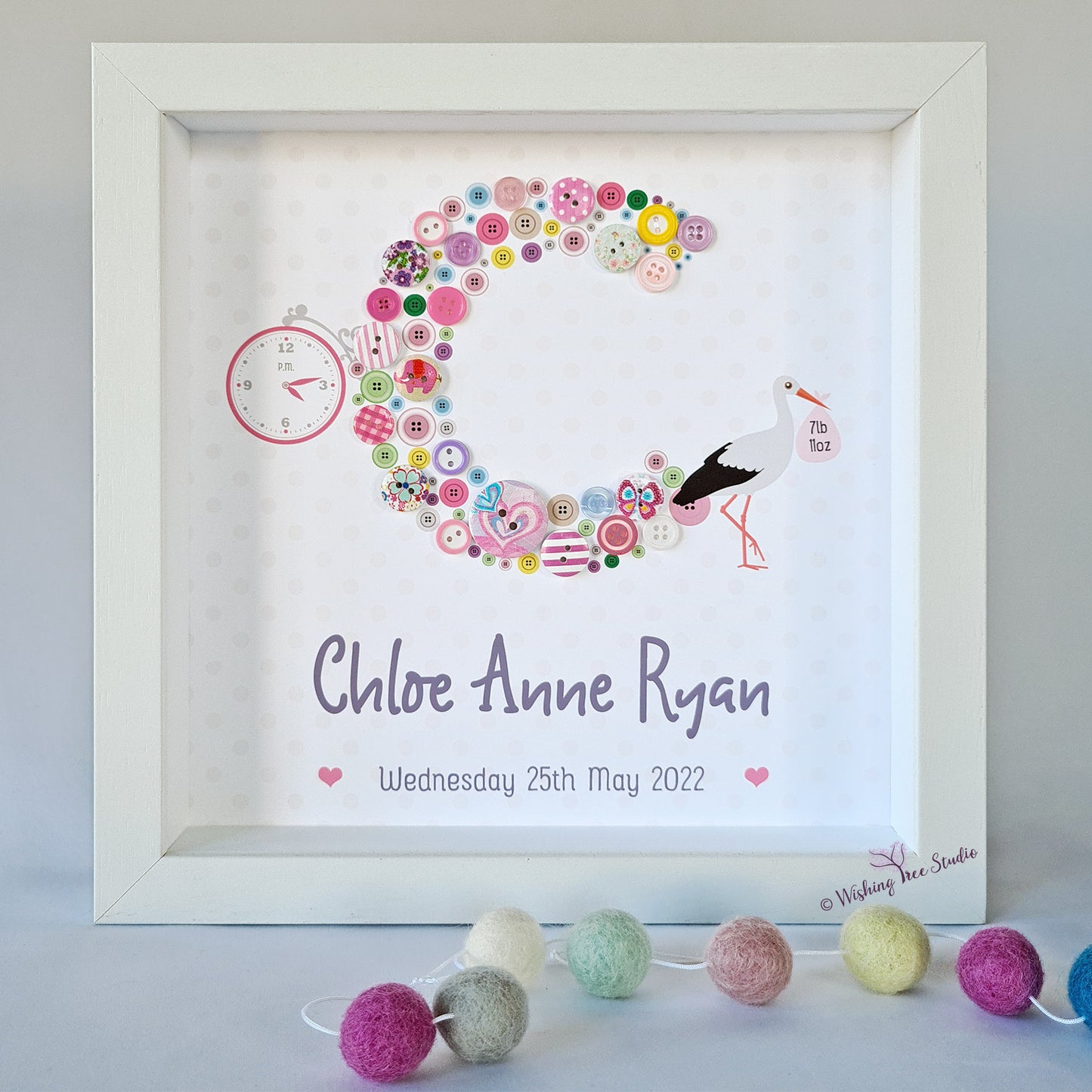 Button letter C frame for new baby