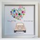 Vintage car with buttons and bunting wedding frame