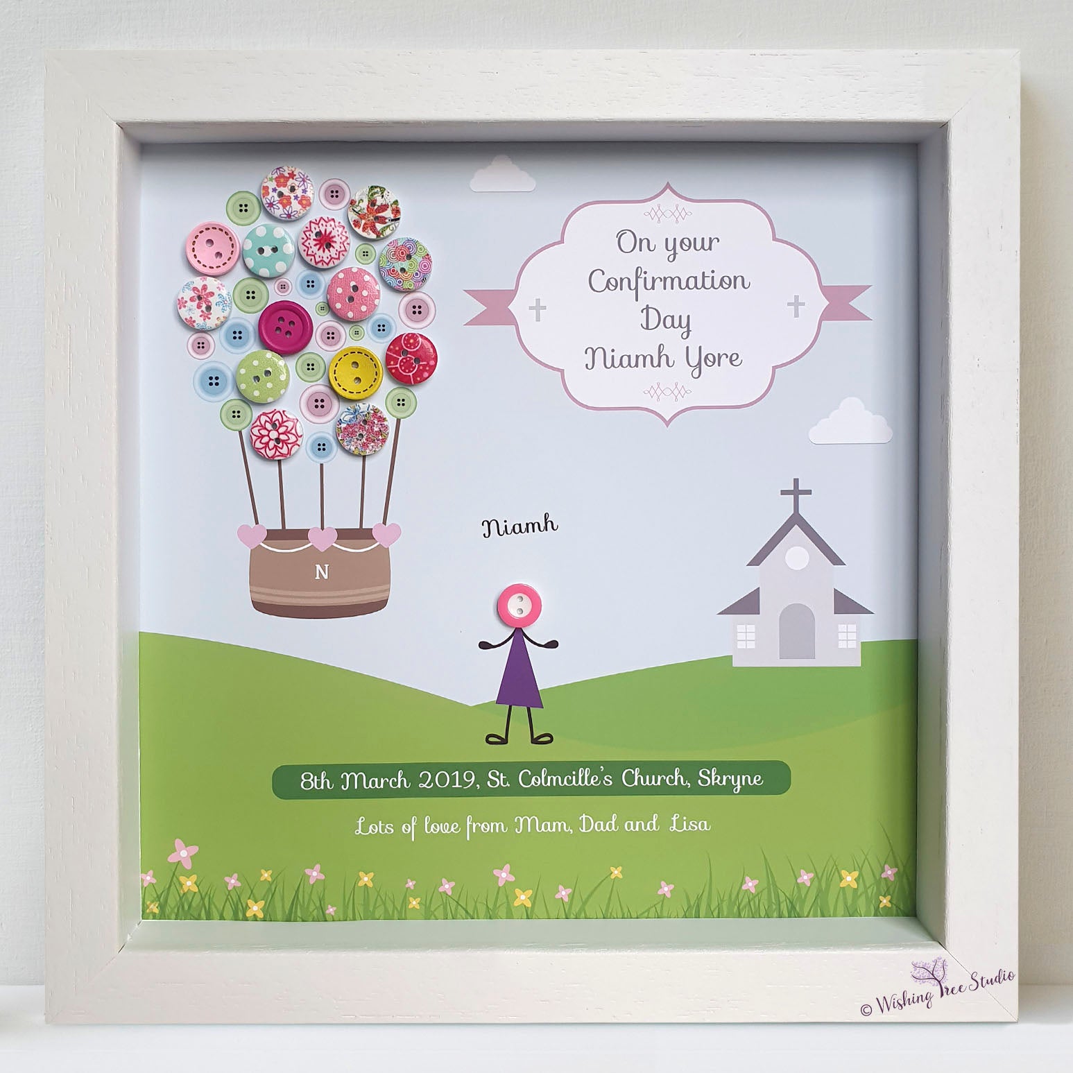 Personalised confirmation button frame - balloon