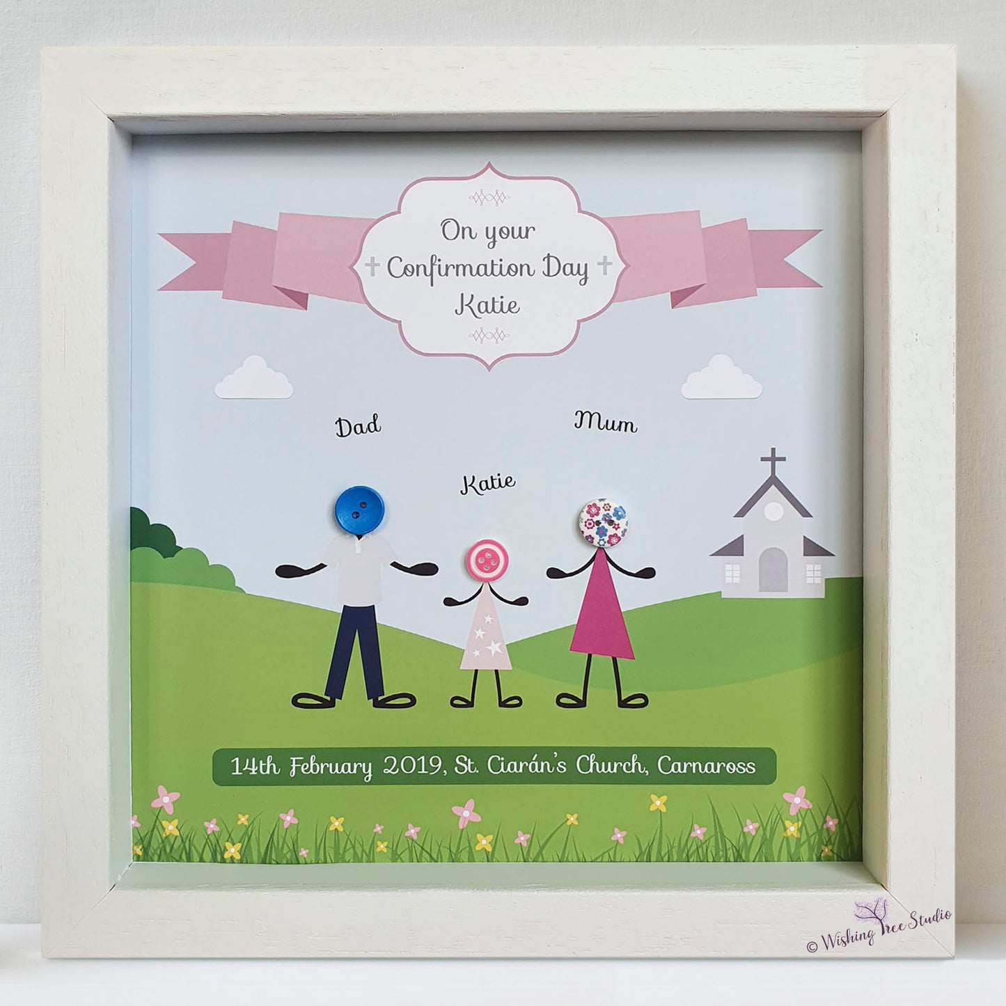 Personalised Confirmation Day button head frame girl