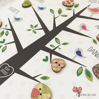 Family Tree Framed button print - detail