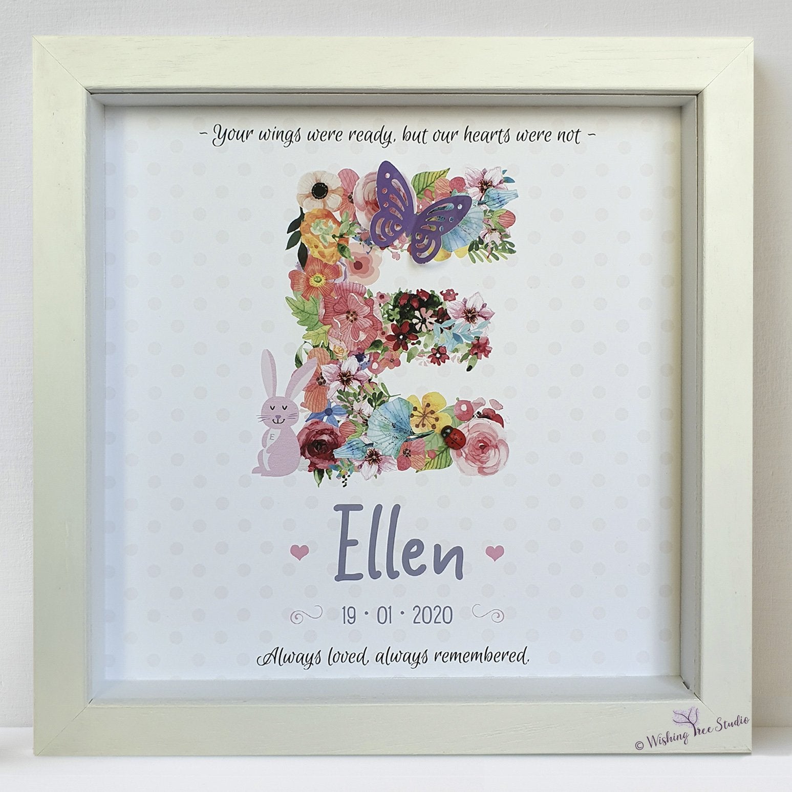 Floral Letter frame for infant loss, miscarriage, bereavement