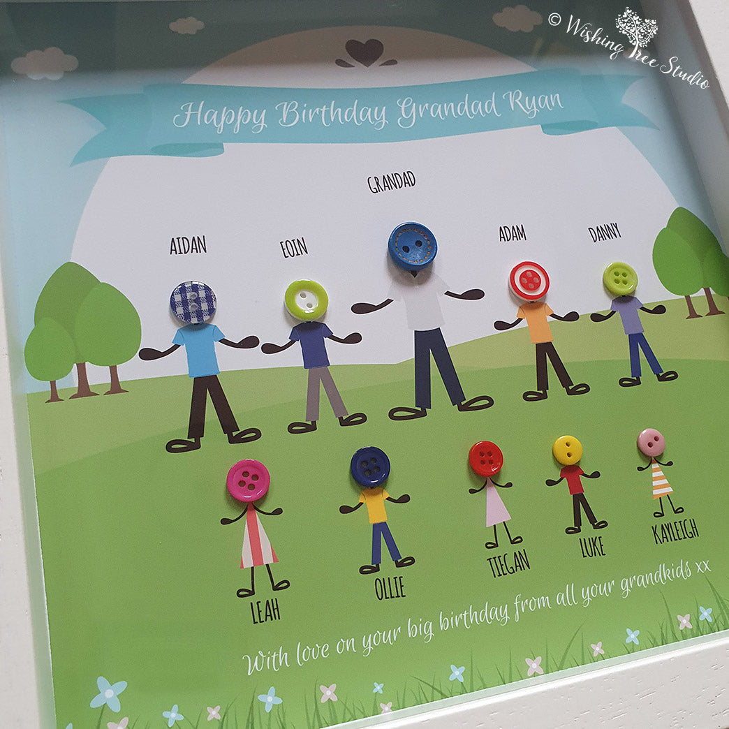 Grandad Birthday Gift. Birthday button head frame. Grandchildren gift.