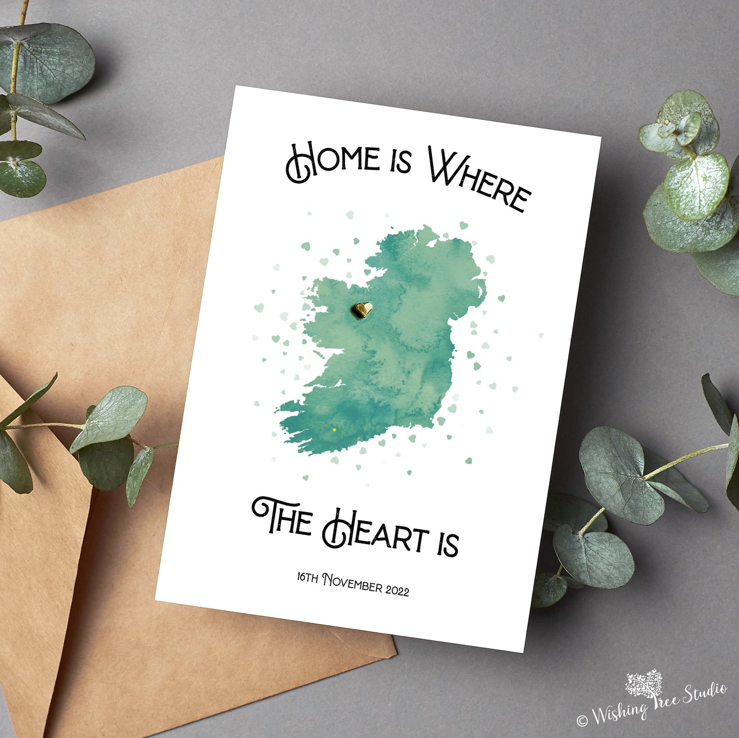 Home is where the Heart is map greeting card