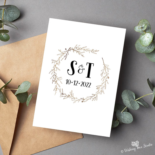 Greeting card - Botanical wreath with couple's initials