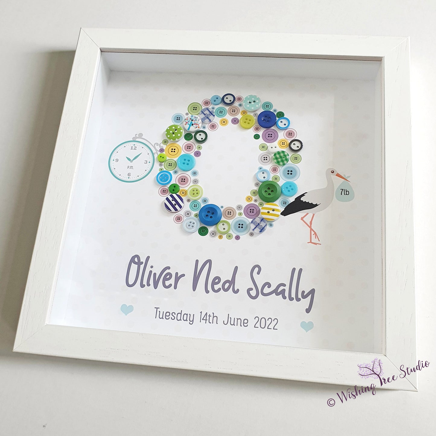 Button letter O nursery frame