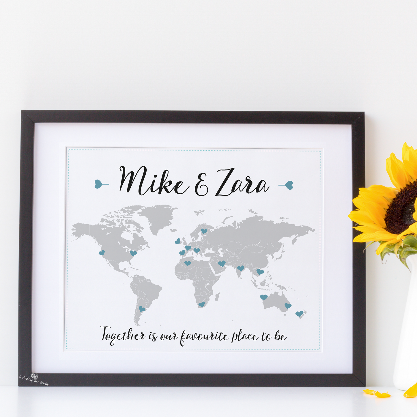 Personalised map print for engagement, wedding