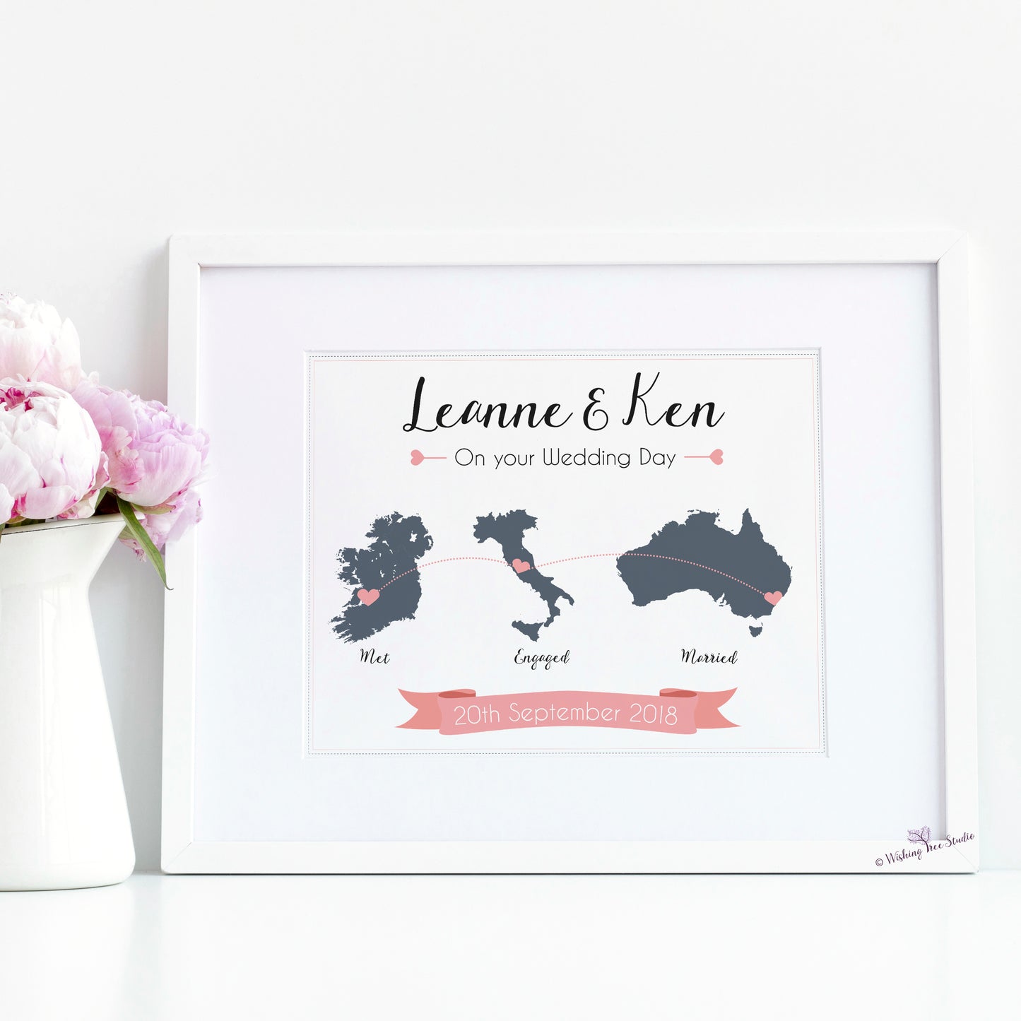 Personalised map print for engagement, wedding