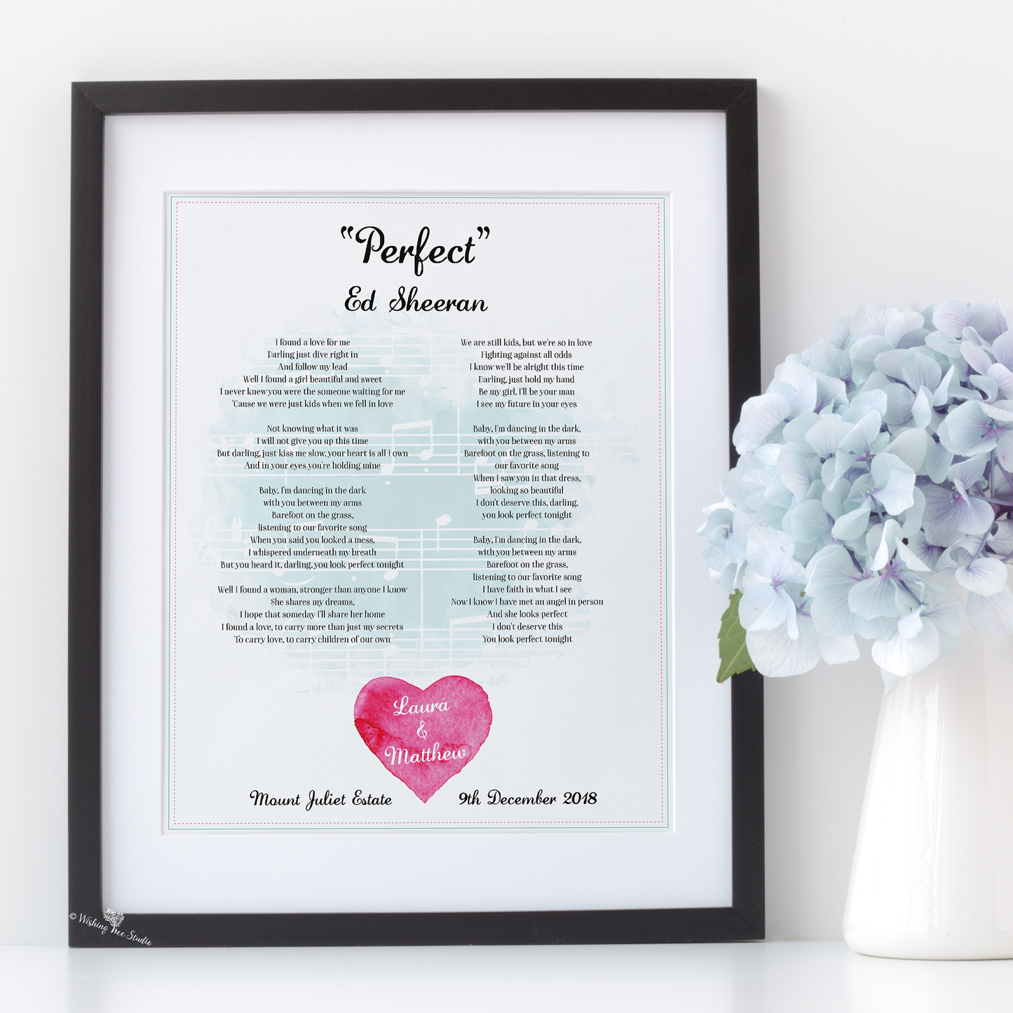 Song lyrics print - black frame