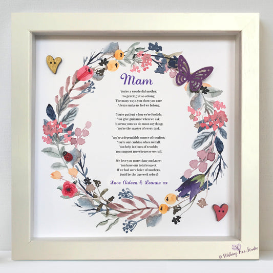 Floral wreath frame with poem for mum