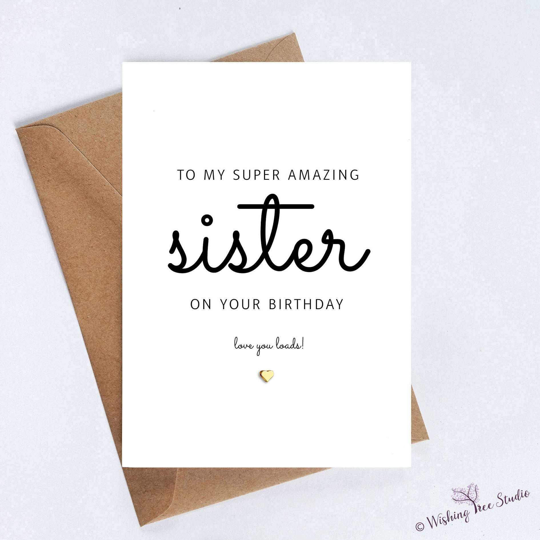 Sister birthday card with gold heart