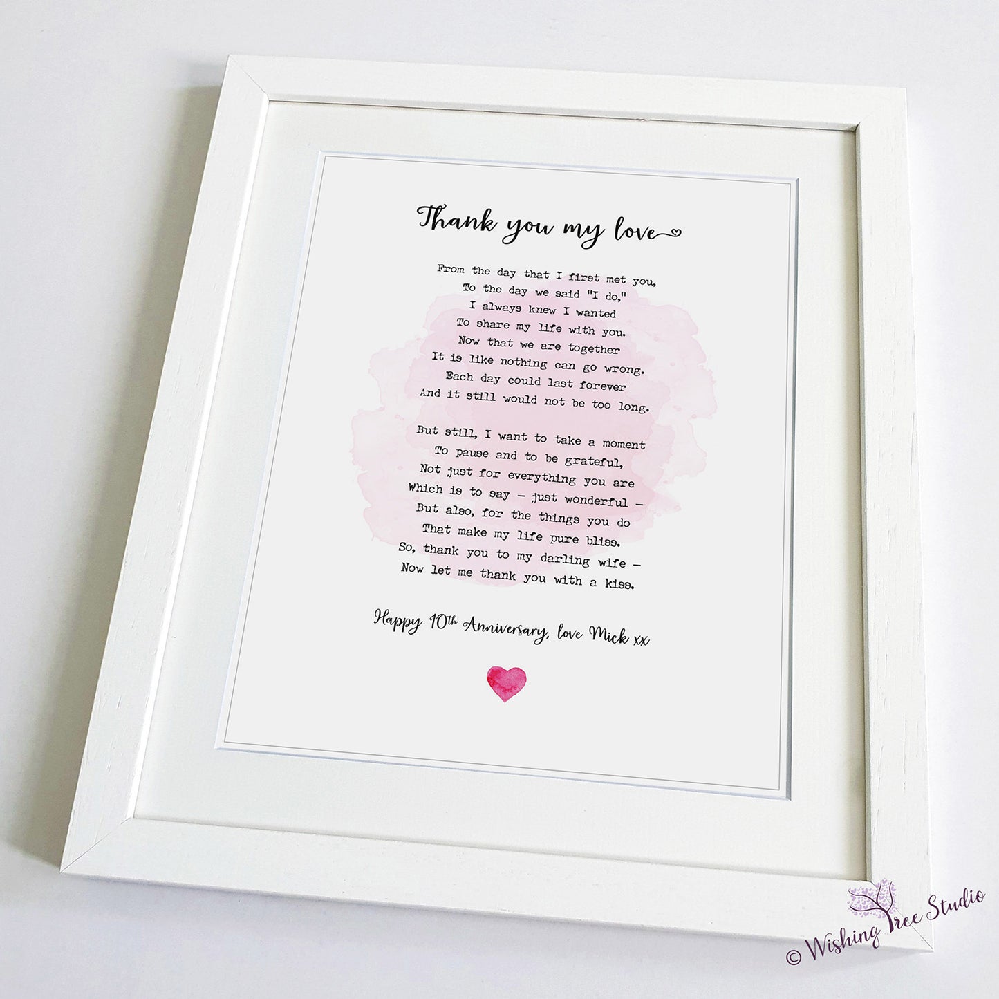 Simple framed poem thank you my love