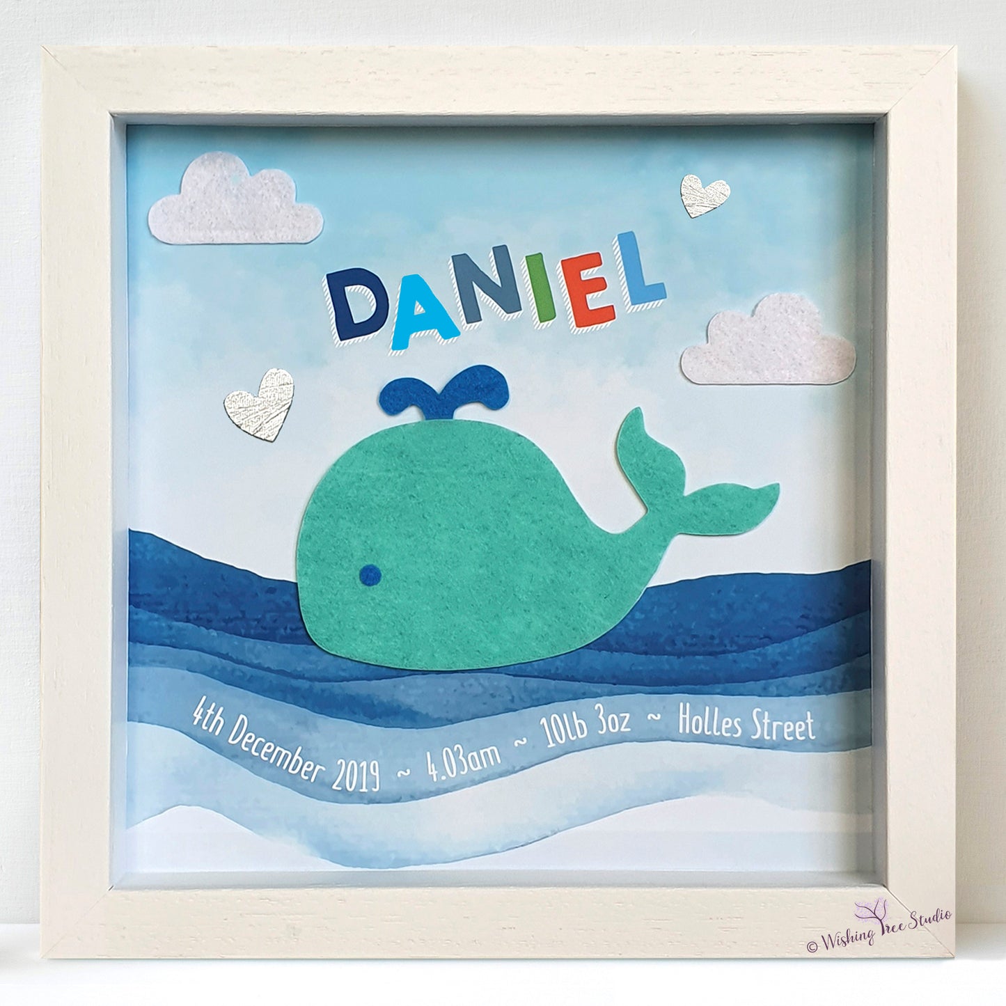 Felt whale baby frame