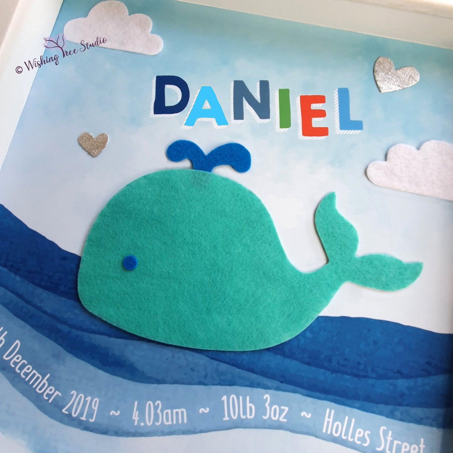 Felt whale baby frame