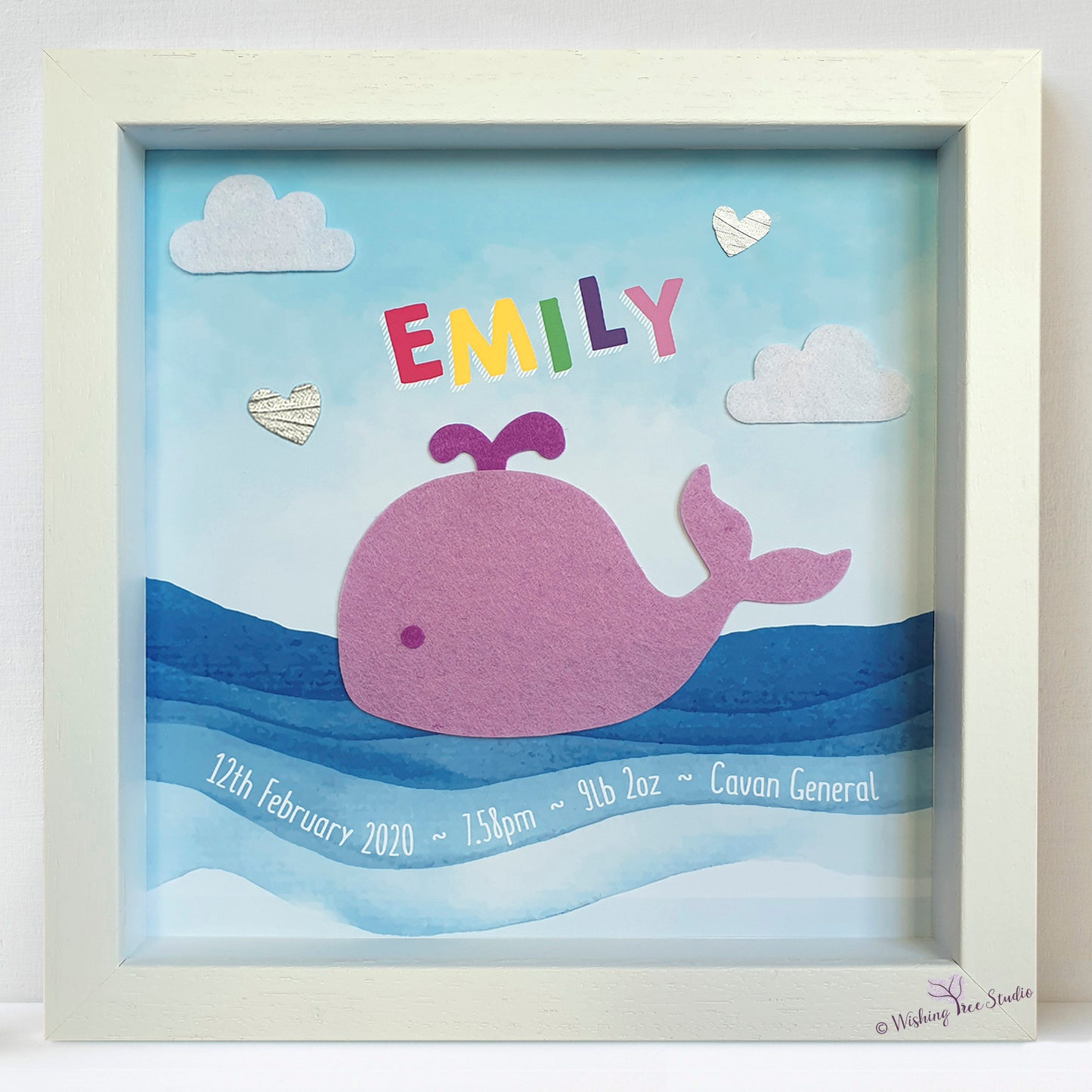 Felt whale baby frame