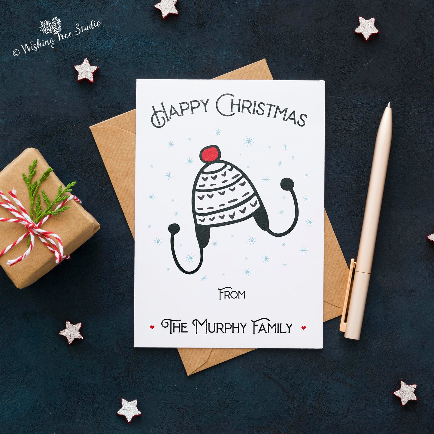 Personalised Christmas Card - bobble hat design